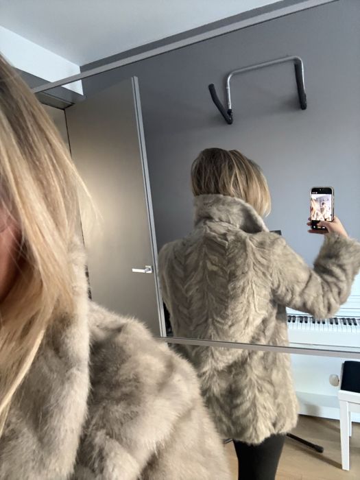 Kurtka futro naturalne z szarej norki, srebrna norka