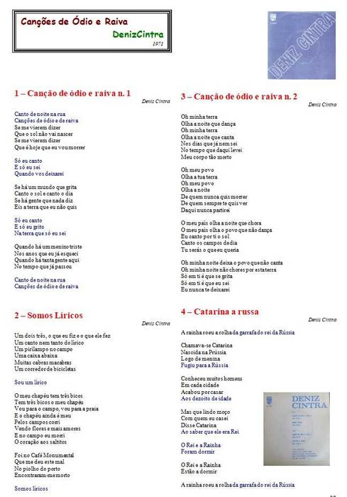 Deniz Cintra	- - - - -	Canções de Ódio e Raiva	- - - - -	EP