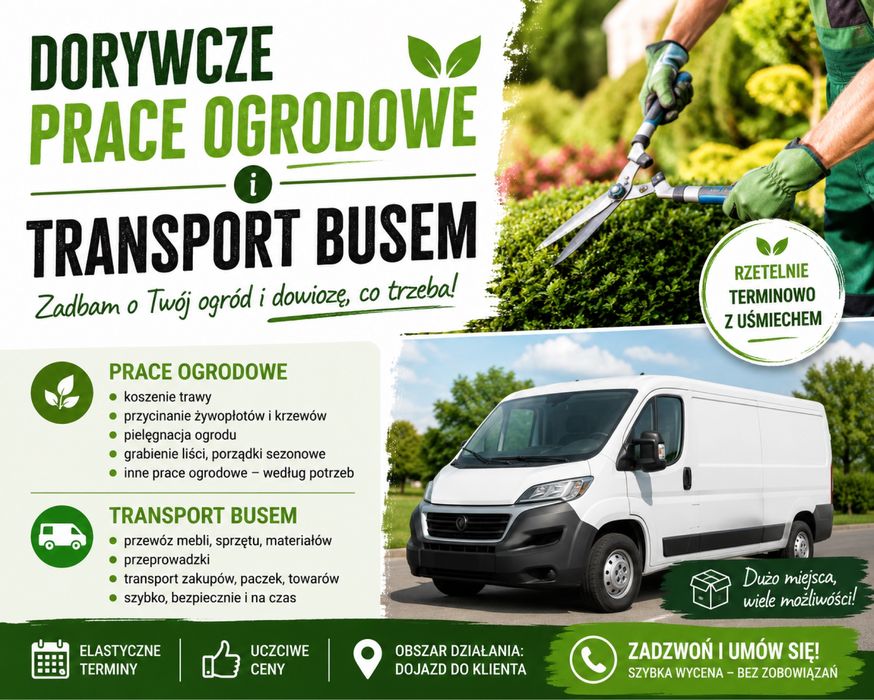 Dorywcze prace ogrodowe, transport busem