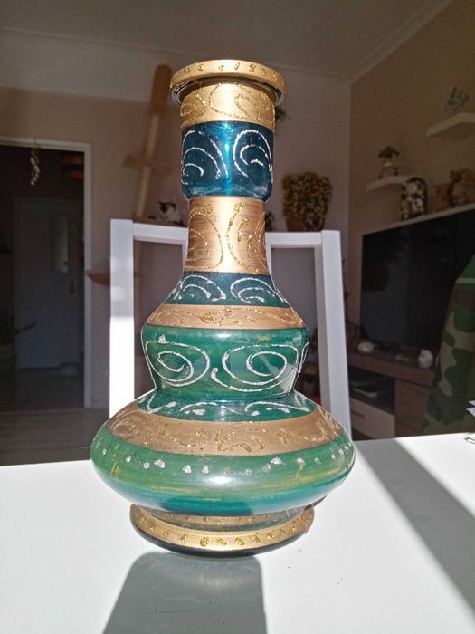 Vaso/Garrafa antiga azul esverdeada