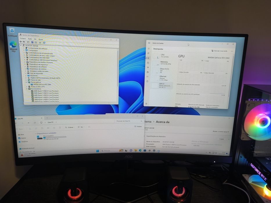 PC 3060RTX R5 16G Ram + Ecrã + Periféricos 3x S/ Juros