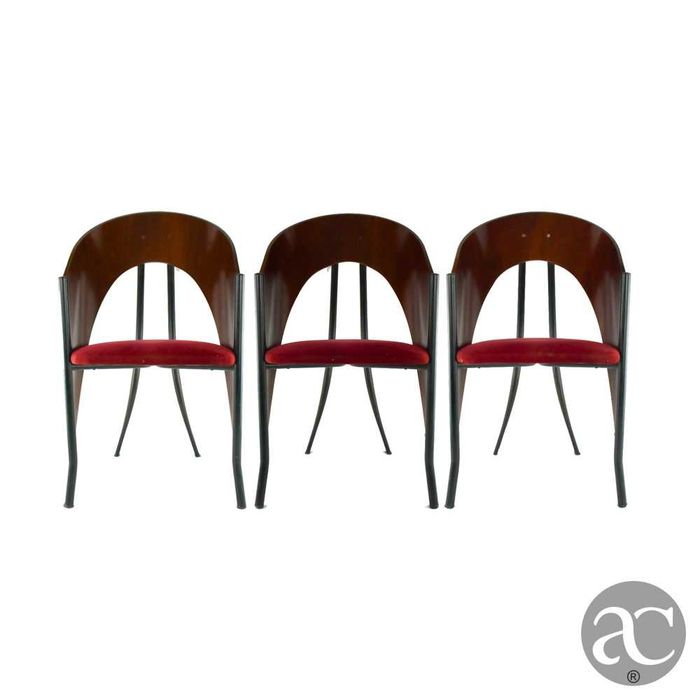 Conjunto de 3 cadeiras estilo Art Déco, em madeira, tecido e metal