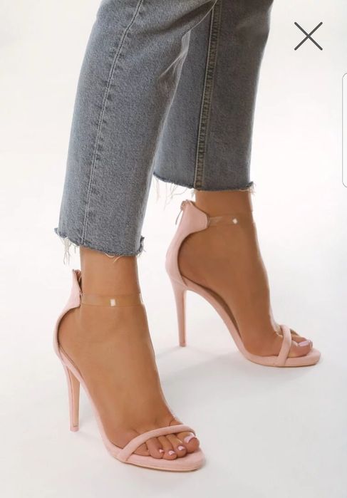 Sandałki na obcasie pudrowy róż szpilki obcasy transparentne 36