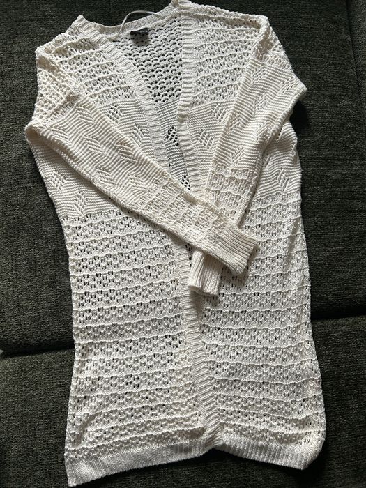 Kardigan damski 38 długi kremowy ażurowy Vila