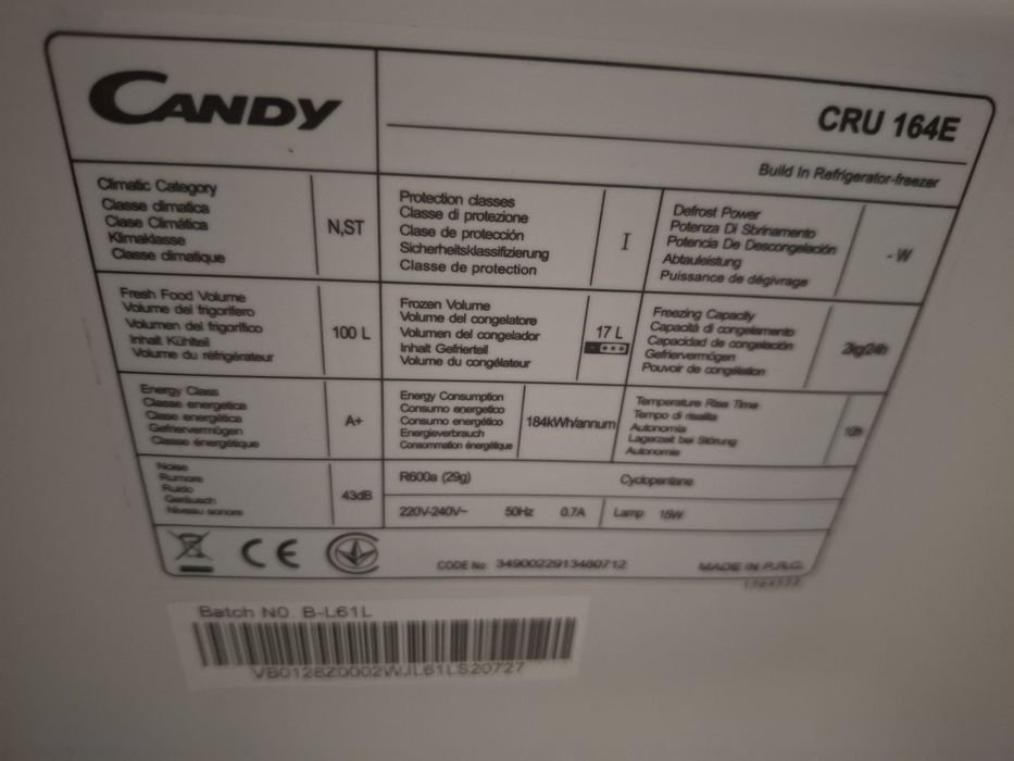 Lodówka Candy do zabudowy