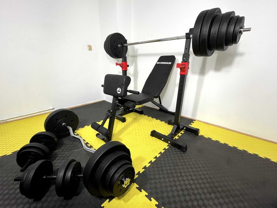 Zestaw Do Ćwiczeń 160kg Hantle Siłownia Atlas Ławka Obciążenie Sztanga