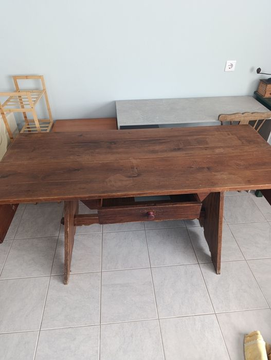 Mesa rustica madeira com gaveta 220x68
