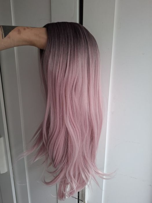 Peruka premium ombre pudrowy róż bob synthetic hair wig