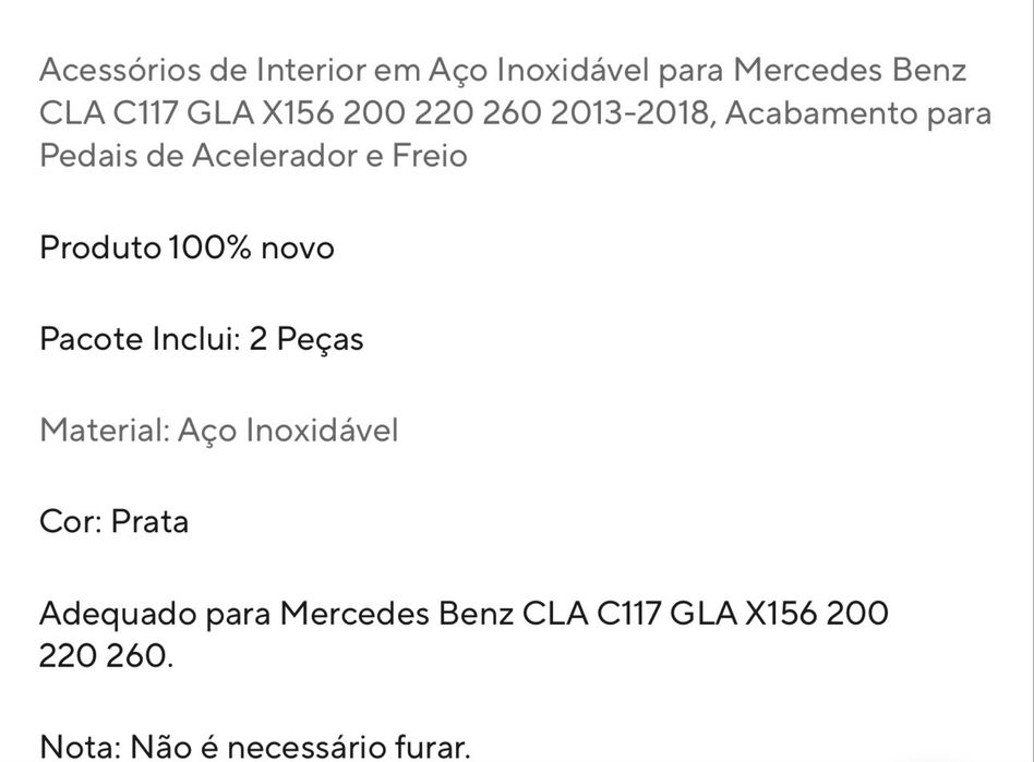 Conjunto de pedais Mercedes AMG