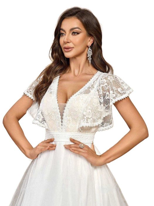 Suknia ślubna boho z trenem francuska koronka 36, 38, 40