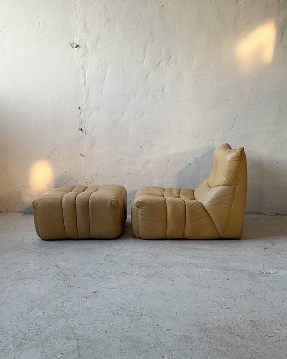 Fotel z podnóżkiem skóra lata 90 vintage design