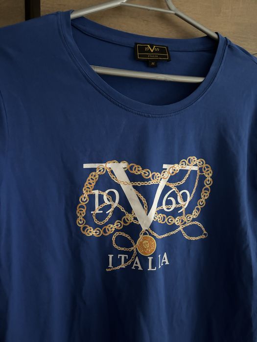 Damska bluzka longsleeve Versace 19V69 Italia M - Niebieska - Złoty Wzór