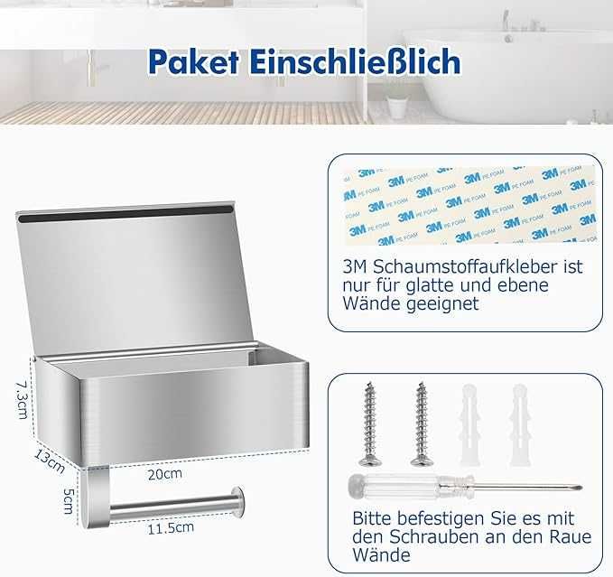 Uchwyt na papier z pojemnikiem na mokre chusteczki srebrny Nowe 671