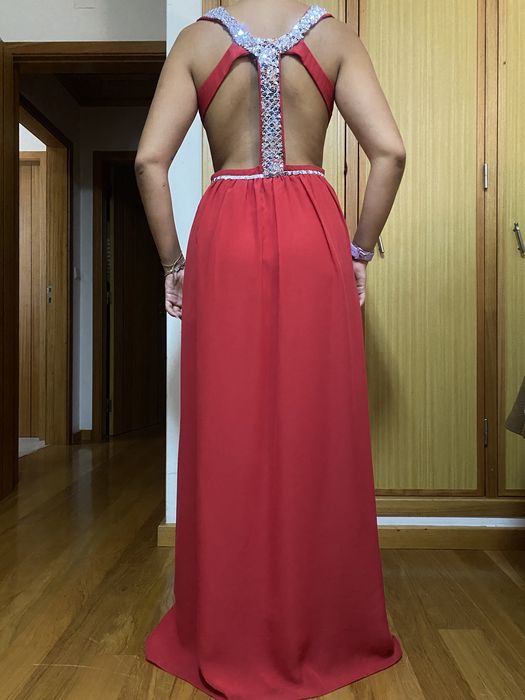 Vestido cetim encarnado para baile/cerimonia
