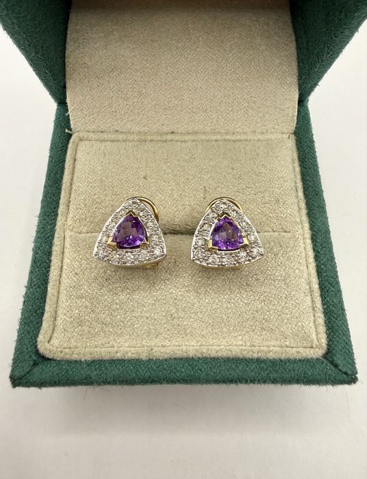 Złote kolczyki z ametystami 0,68ct i diamentami 0,35ct