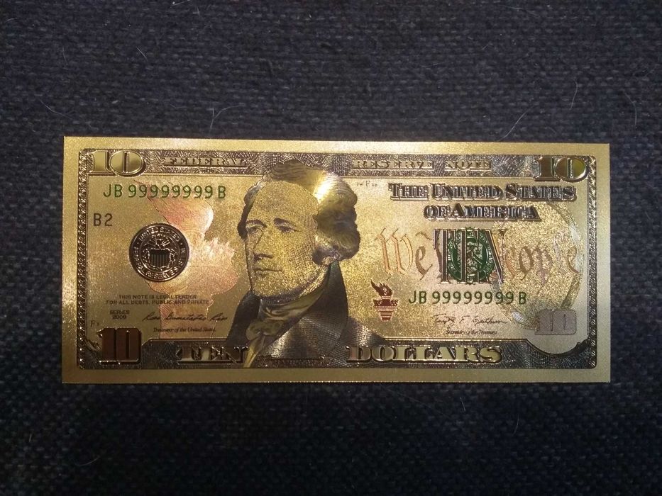 Banknot kolekcjonerski pozłacany - 10 dollarów amerykańskich