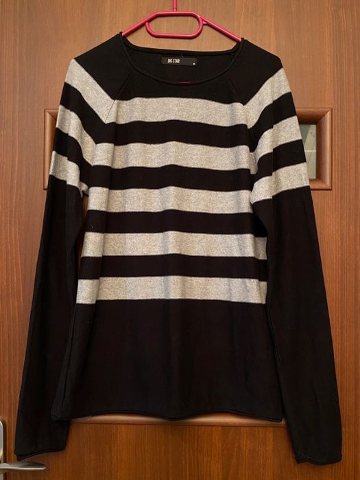 Sweter męski czarny w poziome pasy Bawełna Big Star Rozmiar M