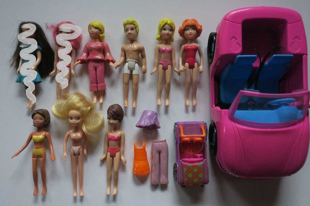 Zestaw 7 szt lalki Polly Pocket plus samochód