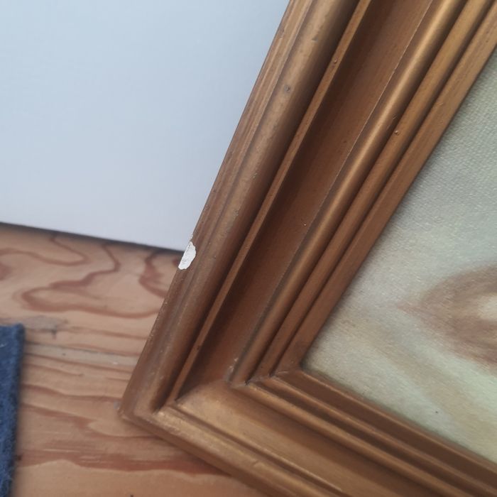 Quadro com cão e cordeiro na neve