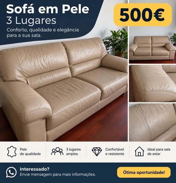 Sofa em cabedal 3 lugares