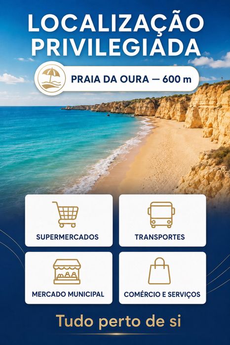 T1 anual a 600 m da Praia da Oura | 2 WC, varanda e AC