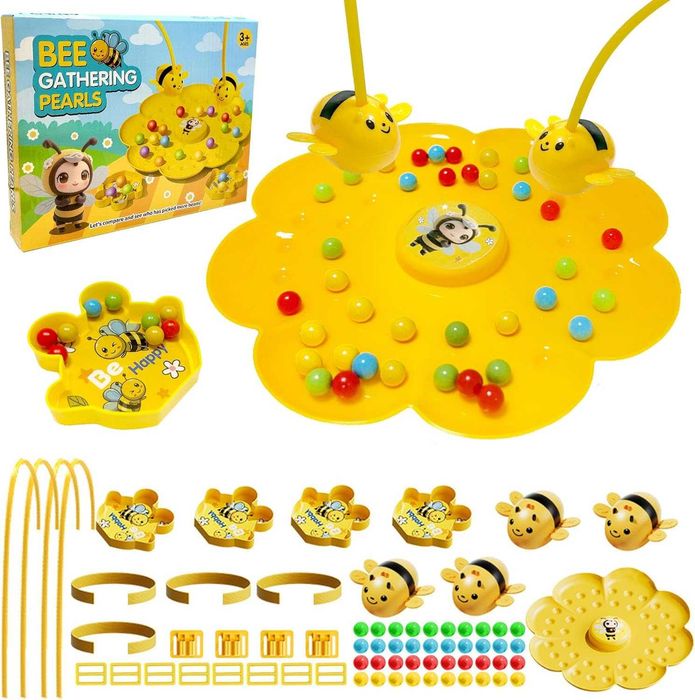 Розвиваюча, сімейна, магнітна гра Веселі Бджілки для 2 гравців  Bee Gathering Pearls, дрібна моторика та логіка