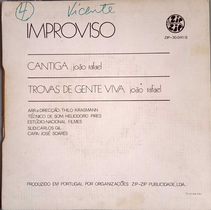 Improviso	- - - - -	Cantiga	- - - - -	Single