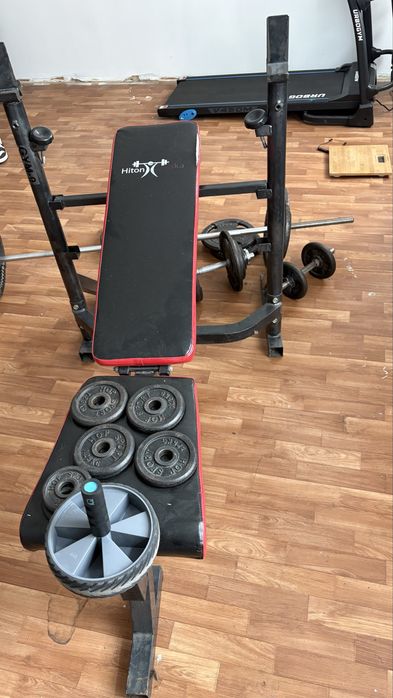 Ławka treningowa + sztanga + hantle + obciążenie 120 kg – komplet | Odbiór osobisty Ziębice