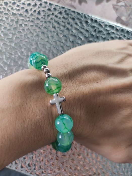 Różaniec bransoletka na rękę Agat zielony