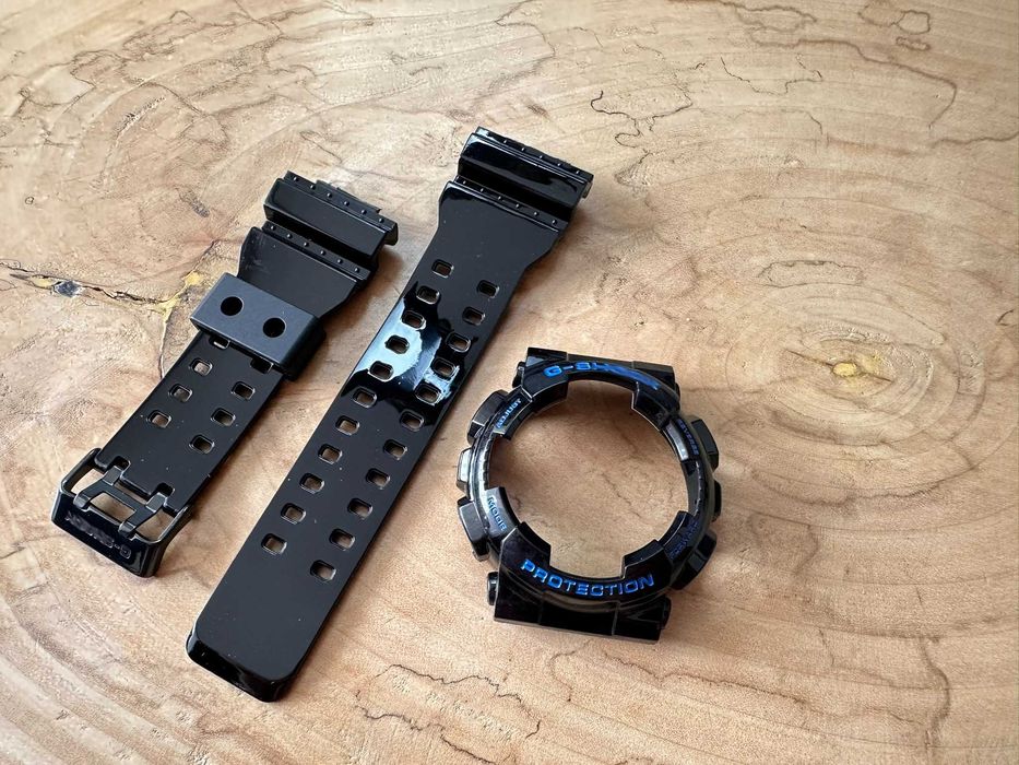Bezel + pasek Czarny/niebieskie napisy POŁYSK Casio G-SHOCK GA-100 GA-110 GA-120,GD-100,GLS100