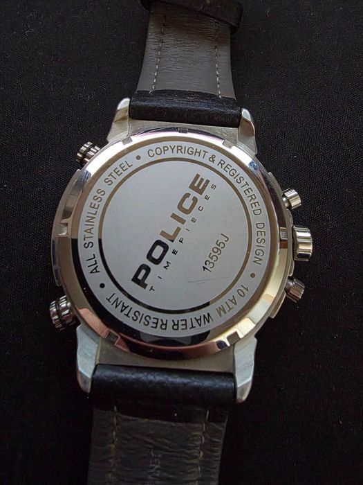 Relógio Police grande Azul | Pulseira em Pele Genuína