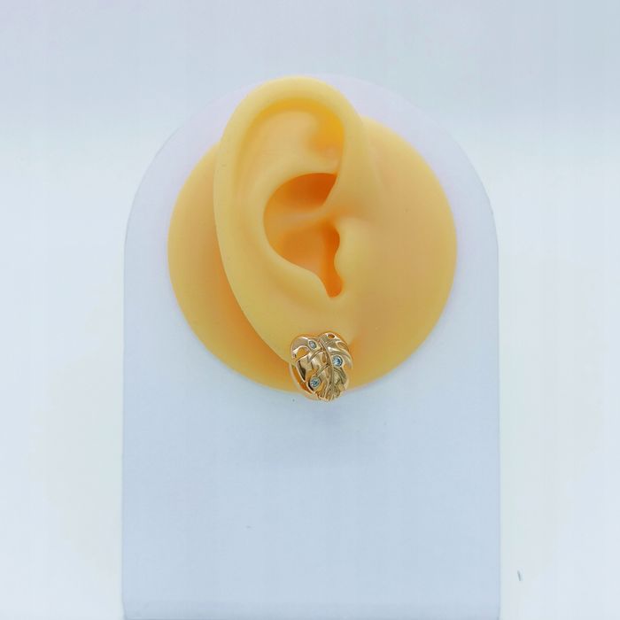 Złote Kolczyki Brylantowe Liść Monstera  Antyalergiczne K1688