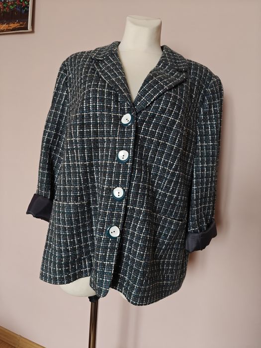 Marynarka żakiet pepitka kratka w kratę szary niebieski 46 48 3XL 4XL
