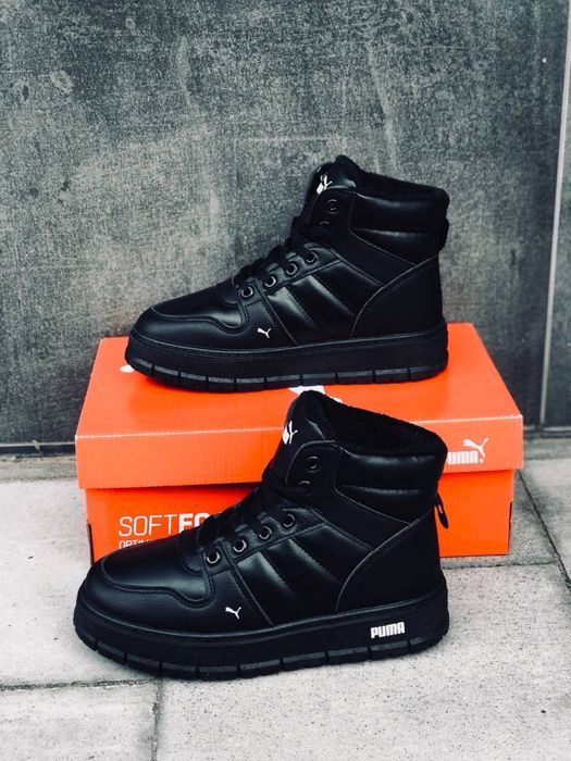 ‼️Натуральная кожа ‼️женские зимние ботинки пума черные кроссовки мех