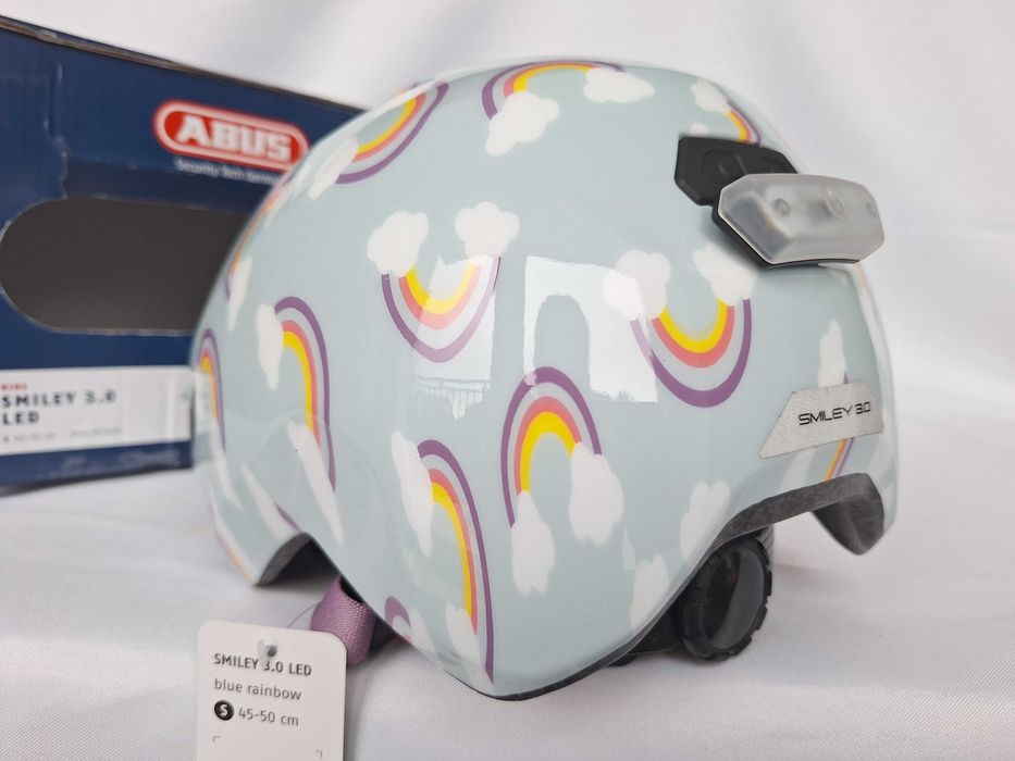 Kask rowerowy dziecięcy Abus Smiley 3.0 LED Blue Rainbow S 45-50cm