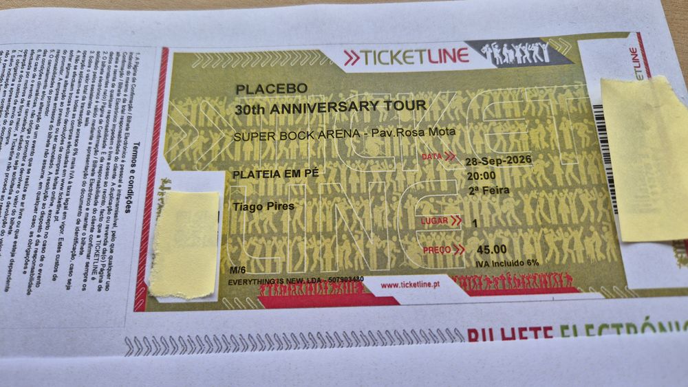 2 Bilhetes Placebo Porto 28 Setembro