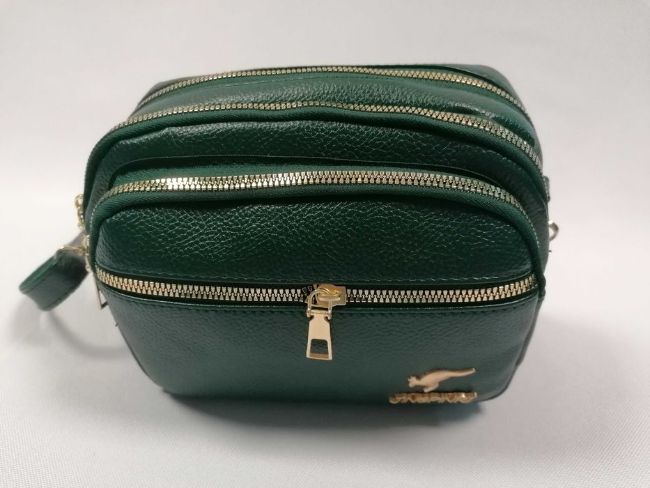 Torebka damska listonoszka crossbody butelkowa zieleń 4 komory Prezent