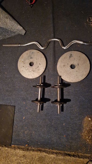 Sztanga łamana + hantle + obciążenie stalowe/żeliwne 2x 20kg 2x 1.25kg