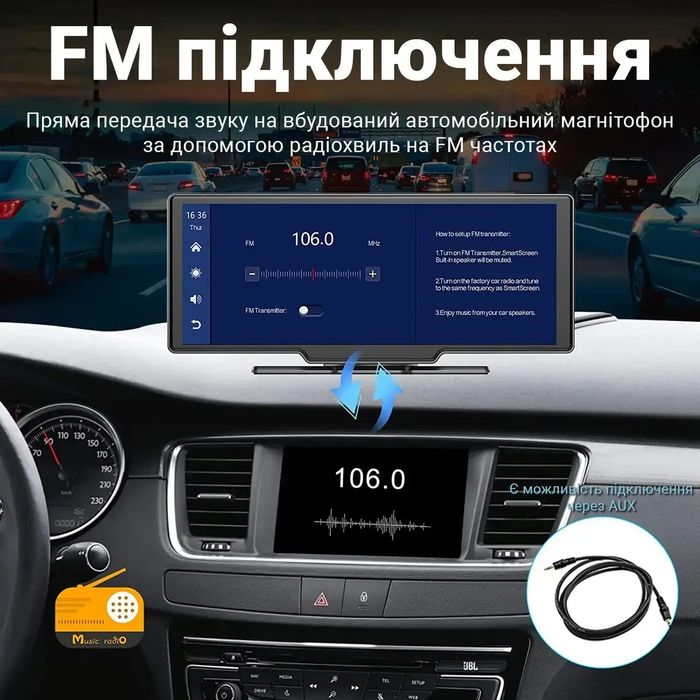 Портативний автомобільний монітор- відеореєстратор OiLiehu SH1AM100 (9.3" IPS, Carplay, Android Auto, Bluetooth, камера 1080P, 64GB