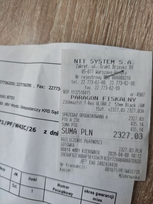 Amazfit T Rex Ultra 2 gwarancja 04 2028