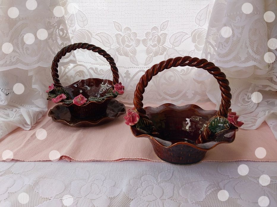 Кашпо 2шт с блюдцем на подоконник и настенное корзинка керамика майоли