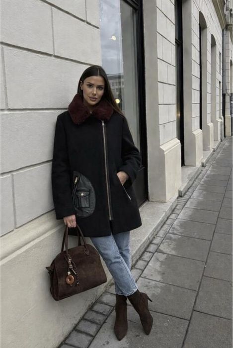 Жіноче чорне вовняне пальто Sandro Paris оригінал вовна шкіра сандро