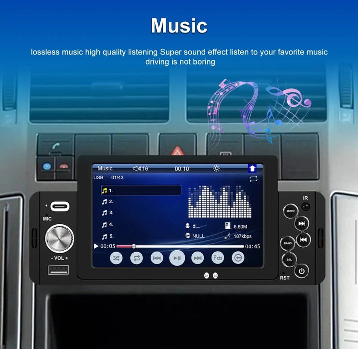 Rádio 1din com Visor 5 polegadas HD Bluetooth MirrorLink Equalizador
