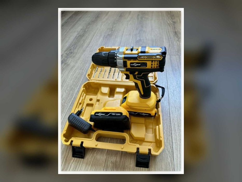 Nowa Wkrętarka Akumulatorowa 18V 2 Akumulatory Walizka Wiertła Bity Nasadki Wiertarka LED
