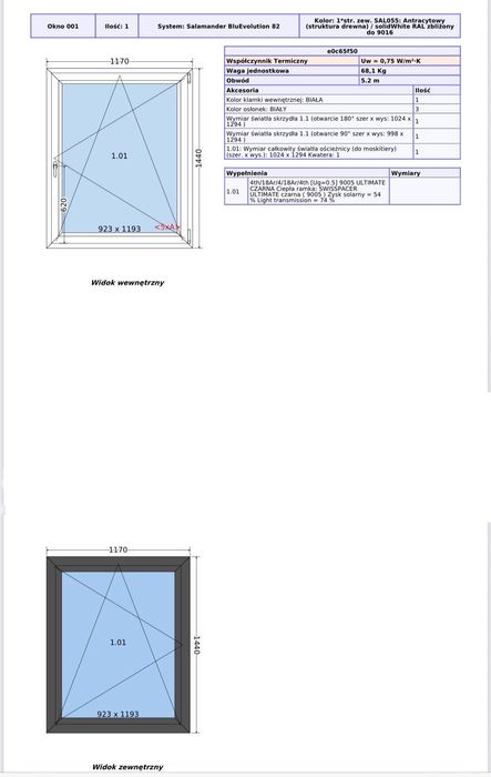 Nowe okna, salamander 82, antracyt/biały, 3 szyby, 5 szt