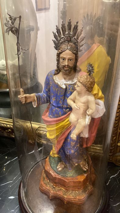 São José com Menino séc XVIII  60cm olhos vidro Pratas