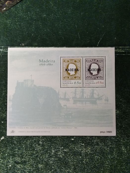 1980 Bloco Evocação da Primeira Emissão Madeira MNH **
