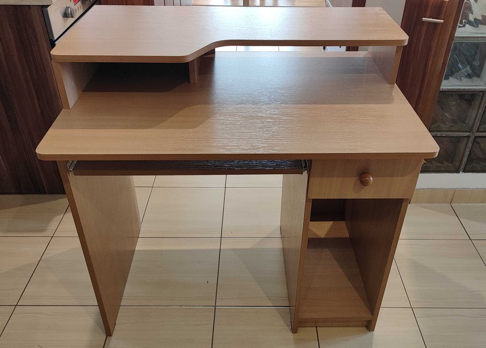 Funkcjonalne biurko komputerowe z nadstawką i szufladą – dąb sonoma.