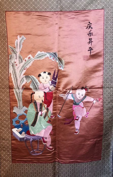 Bonito Bordado Vintage Chinês, Meados sec.xx.