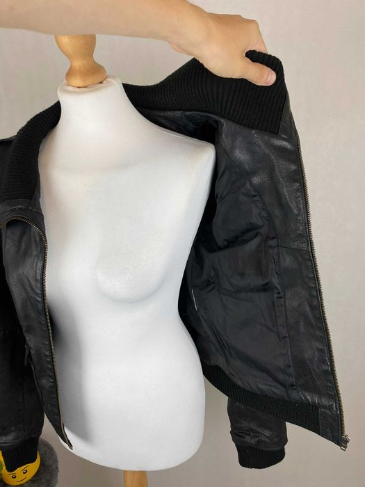 kurtka skórzana damska big collar moto biker real leather jacket